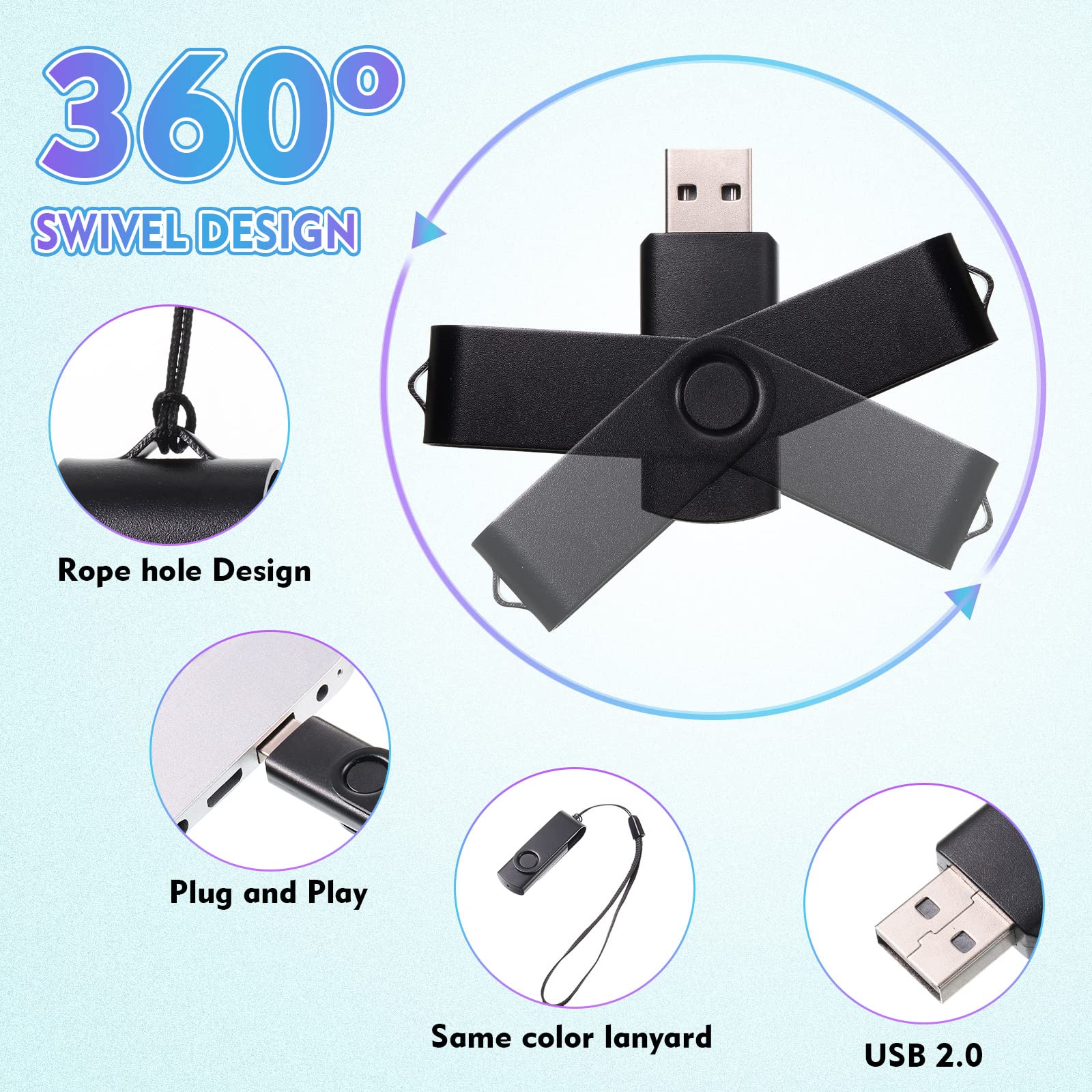 Xuhal 50-Pack 128MB USB Flash Drives with Lanyards - Bulk Storage for Office & School