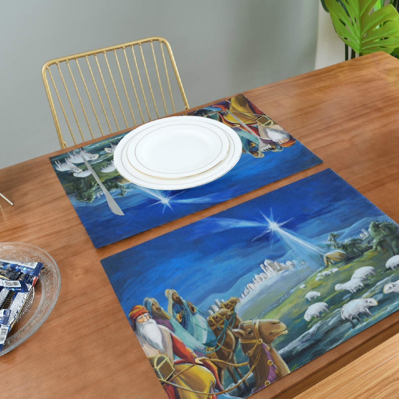 ALAZA Holy Family Nativity Christmas Religious Burlap Placemats - Set of 4 for Dining Table, Kitchen & Holiday Decor - Perfect for Christmas Dinner, Family Gatherings & Festive Home Decor