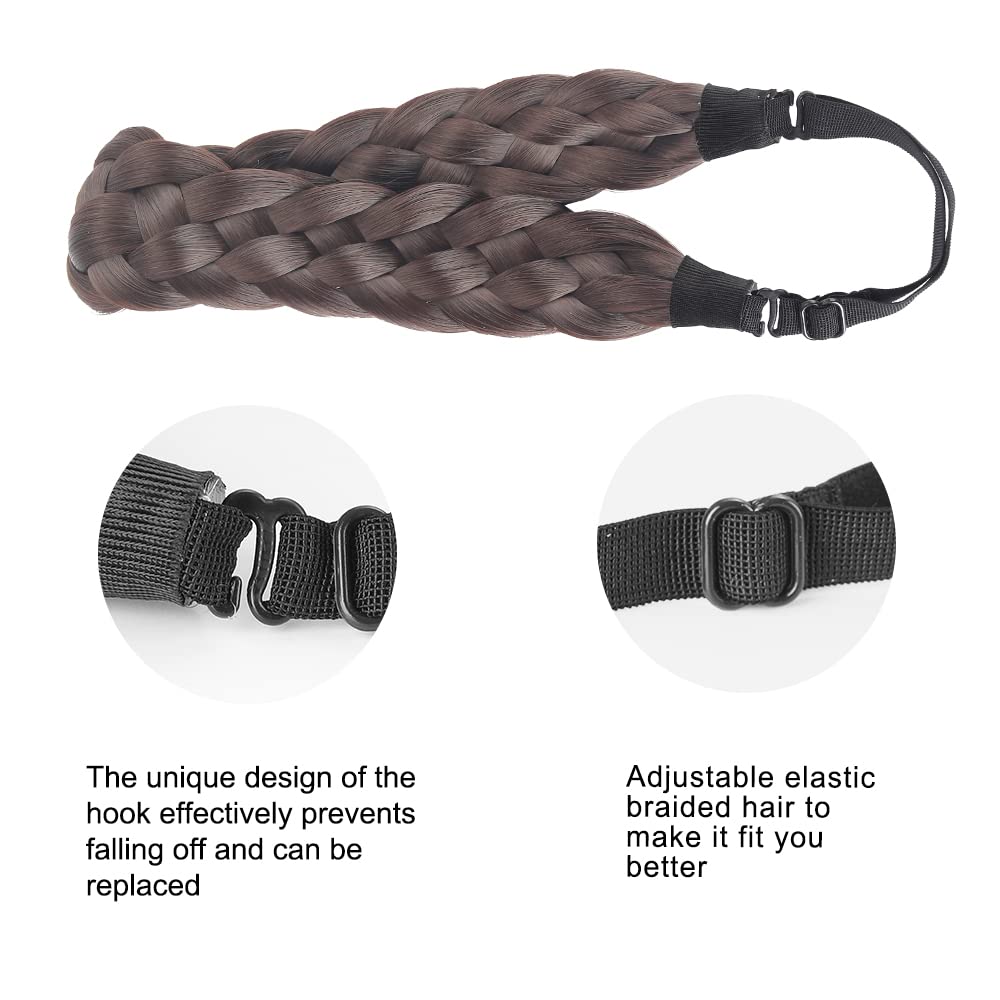 Coolcos 5 Strands Elastic Synthetic Chunky Hair Braid Headband - Dark Brown Plaited Braided Hair Accessory for Women | Perfect for Yoga, Workouts, and Casual Everyday Wear