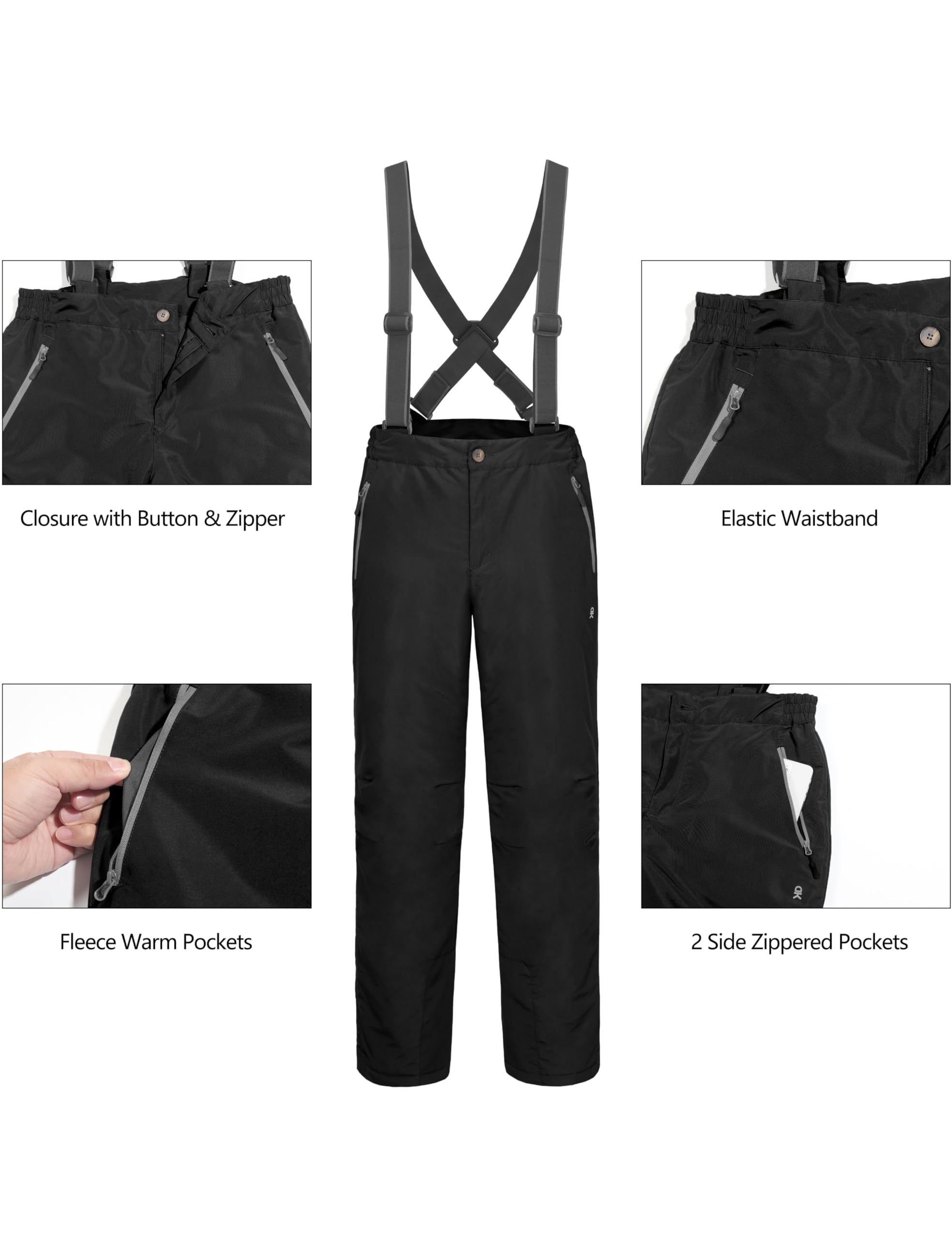 Little Donkey Andy Men's Insulated Waterproof Ski Bib Overalls - Winter Snowboard Pants with Detachable Suspenders for Skiing, Snowboarding & Cold Weather Outdoor Activities