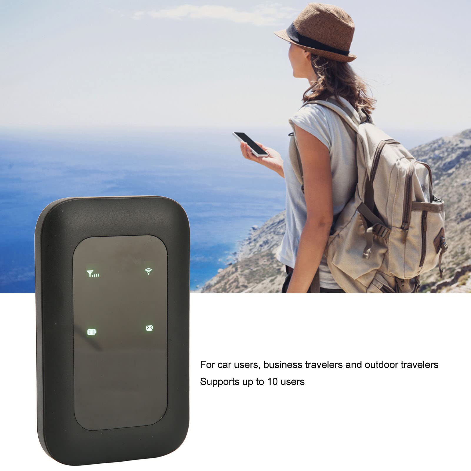 Portable 4G LTE Mobile WiFi Hotspot with SIM Slot - High Speed Pocket WiFi Modem for Travel, Car & Outdoor Use - Supports 10 Devices, 2100mAh Battery - Perfect for Road Trips, Business Travel & Remote Work