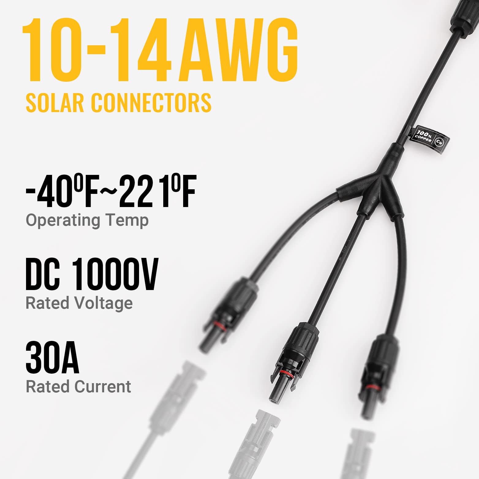 BougeRV Solar Y Branch Connectors - 1 to 3 Solar Panel Parallel Connector Kit with M/FFF & F/MMM Cable Plugs for RV, Boat, and Off-Grid Solar Systems