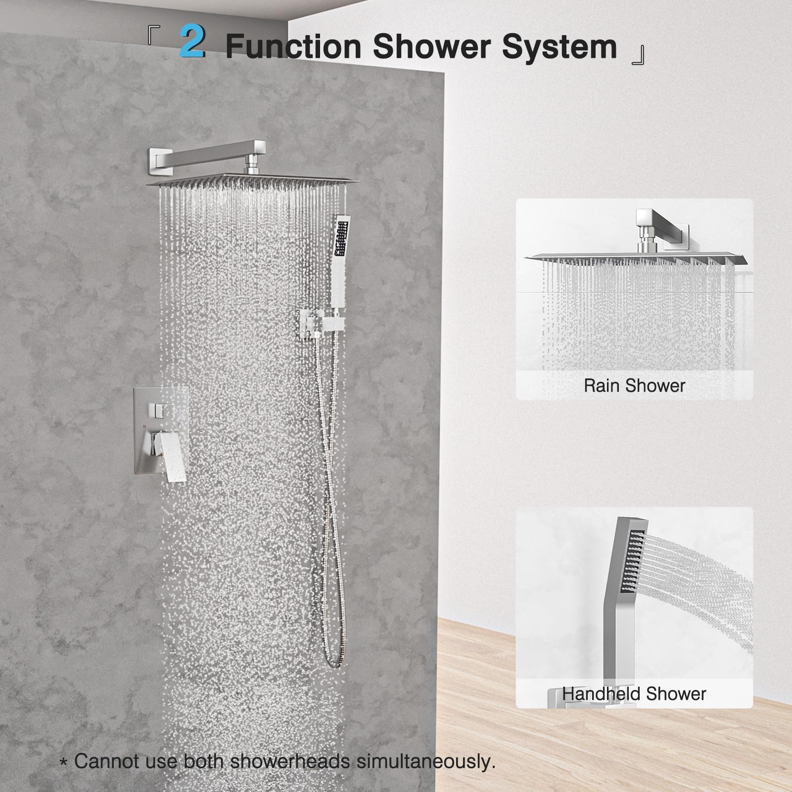 USHOWER 12 Inch High Pressure Shower Head System with Handheld Spray Combo - Wall Mounted Brushed Nickel Shower Faucet Set with Valve for Bathroom & Spa Experience