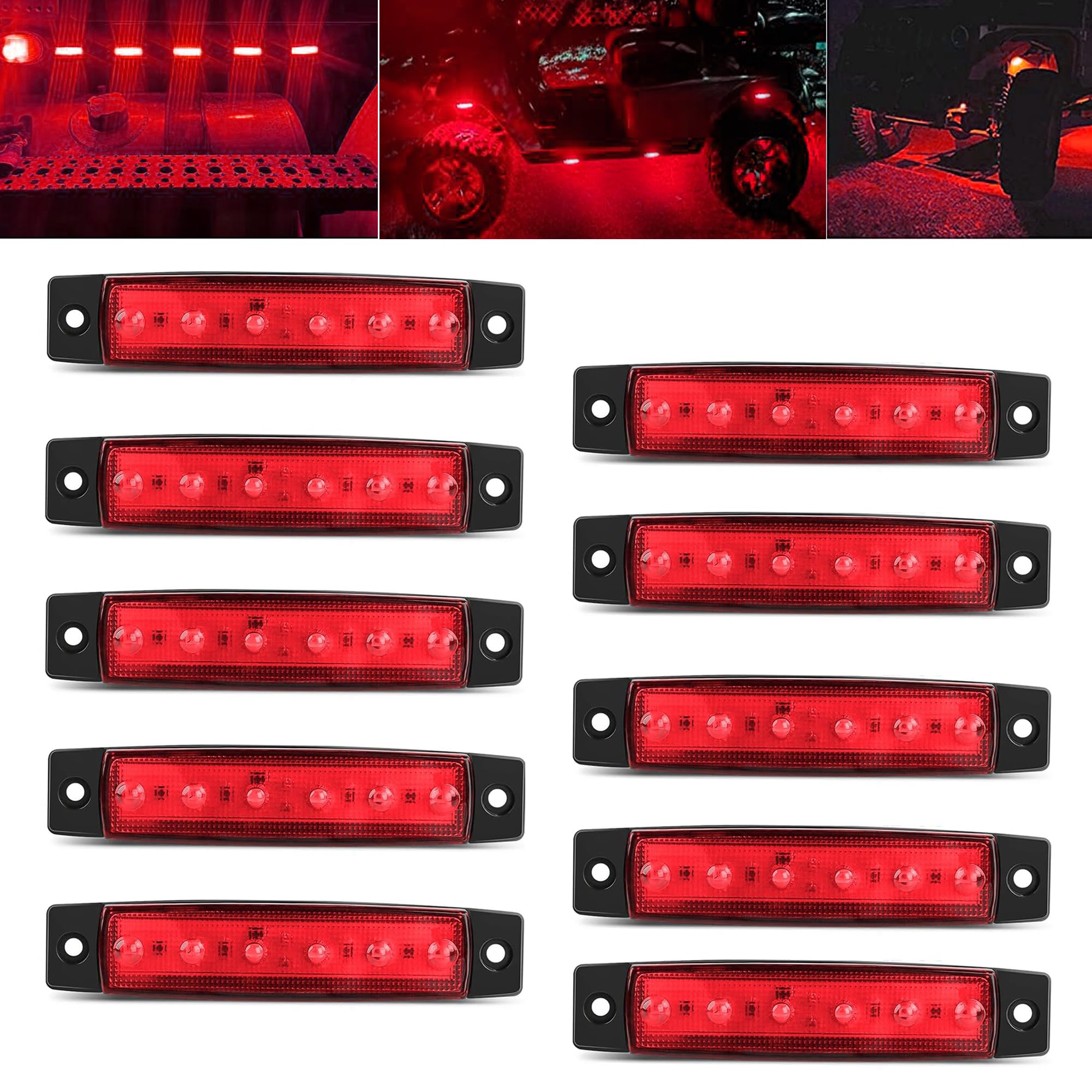 10 Pcs Red LED Rock Strip Lights - Car Underglow Wheel Well Lighting Kit for Wrangler, Truck, Golf Cart, RV, SUV | Offroad, Night Driving & Custom Vehicle Decoration