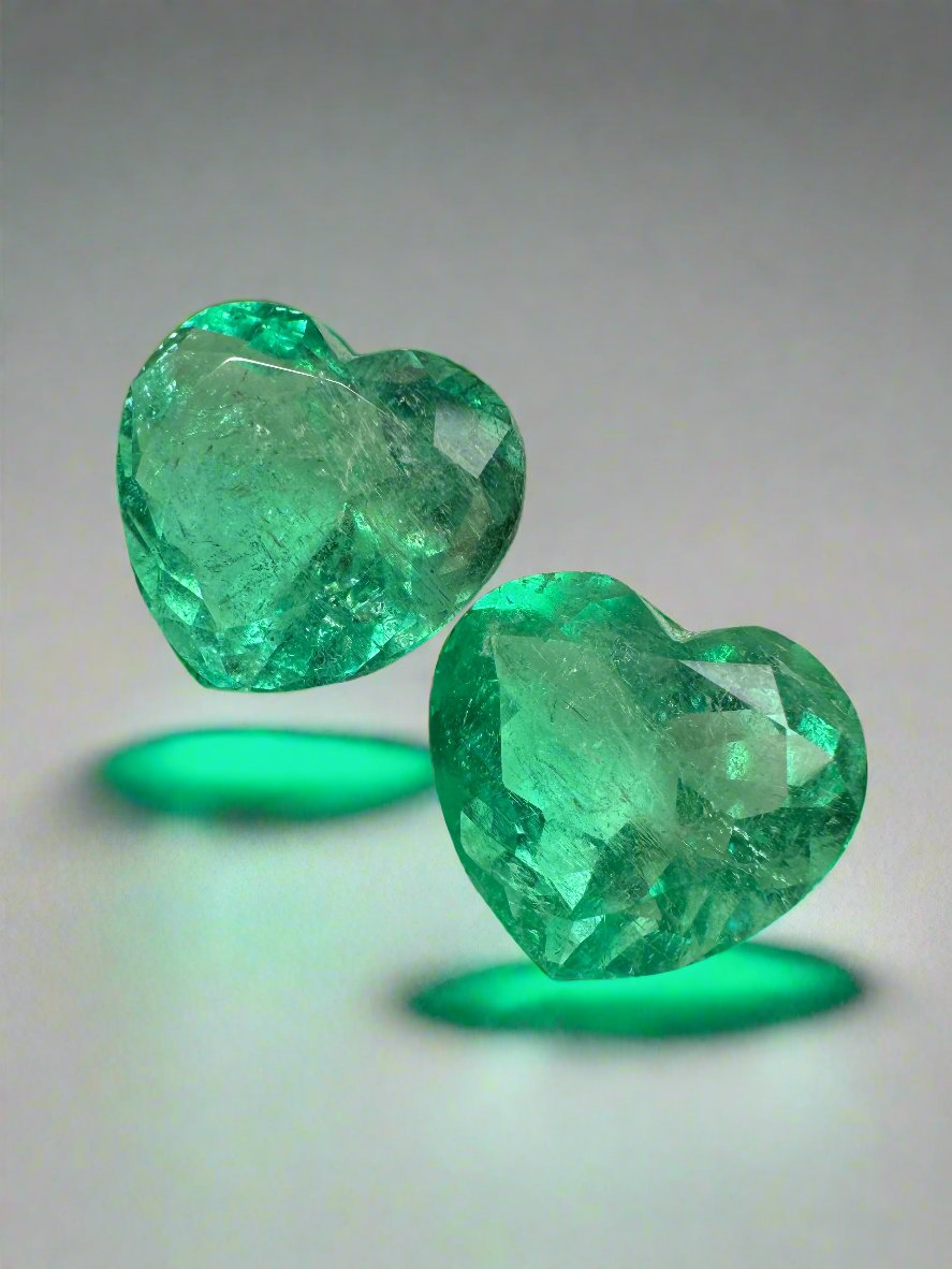 16.68tcw 12.6x14.1mm Rare Matching Bubbly Emerald Hearts - Natural Colombian Yellowish Green Emeralds for Jewelry Making & Engagement Rings