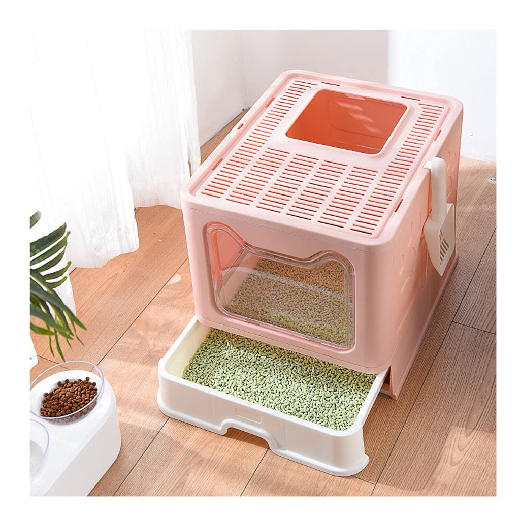 Foldable Top Entry Enclosed Cat Litter Box - Large Splash Proof & Odor Control Cat Toilet with Drawer | Perfect for Small Spaces & Multi-Cat Homes | (Color: C)
