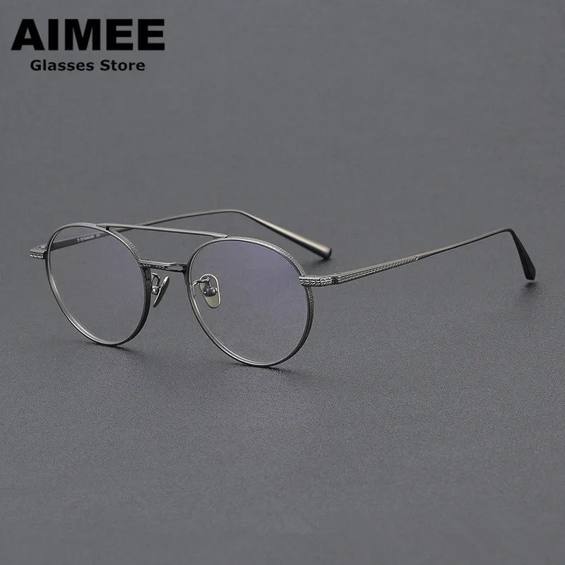 Aimee Unisex Full Rim Round Double Bridge Titanium Eyeglasses 65020 - Lightweight Durable Frame for Reading, Work & Fashion (Men & Women)