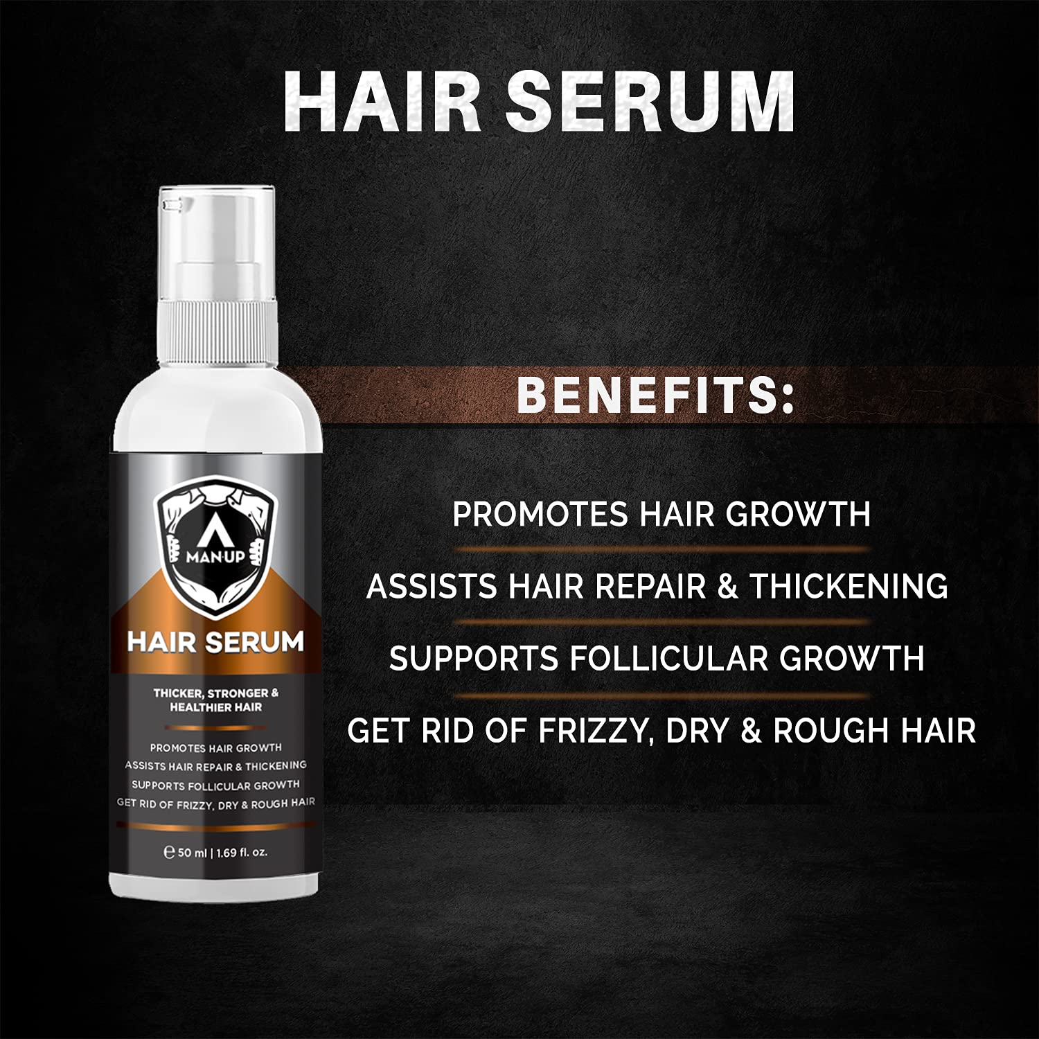Man-Up Hair Serum with Argan Oil for Thicker, Stronger & Healthier Hair - 50ml | Natural Hair Growth Treatment for Men | Perfect for Daily Use & Styling
