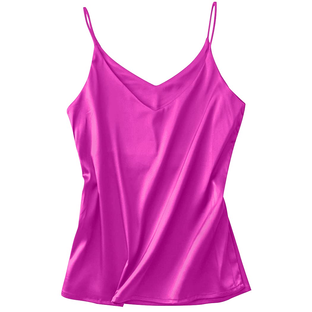 Anbenser Women's Silk Satin Tank Tops - V Neck Spaghetti Strap Camisoles & Sleeveless Blouses (4 Pack) | Perfect for Layering, Summer Outfits, and Sleepwear