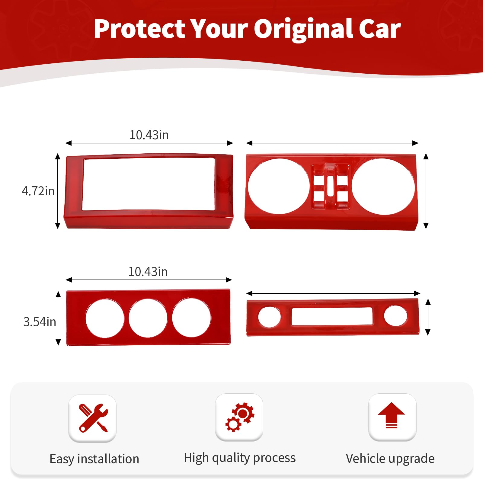 Red RT-TCZ Dashboard Center Console Control Panel Trim Cover for Jeep Wrangler JK JKU (2007-2010) - Interior Accessories Set of 4pcs - Upgrade Your Ride for Off-Road Adventures & Daily Commuting