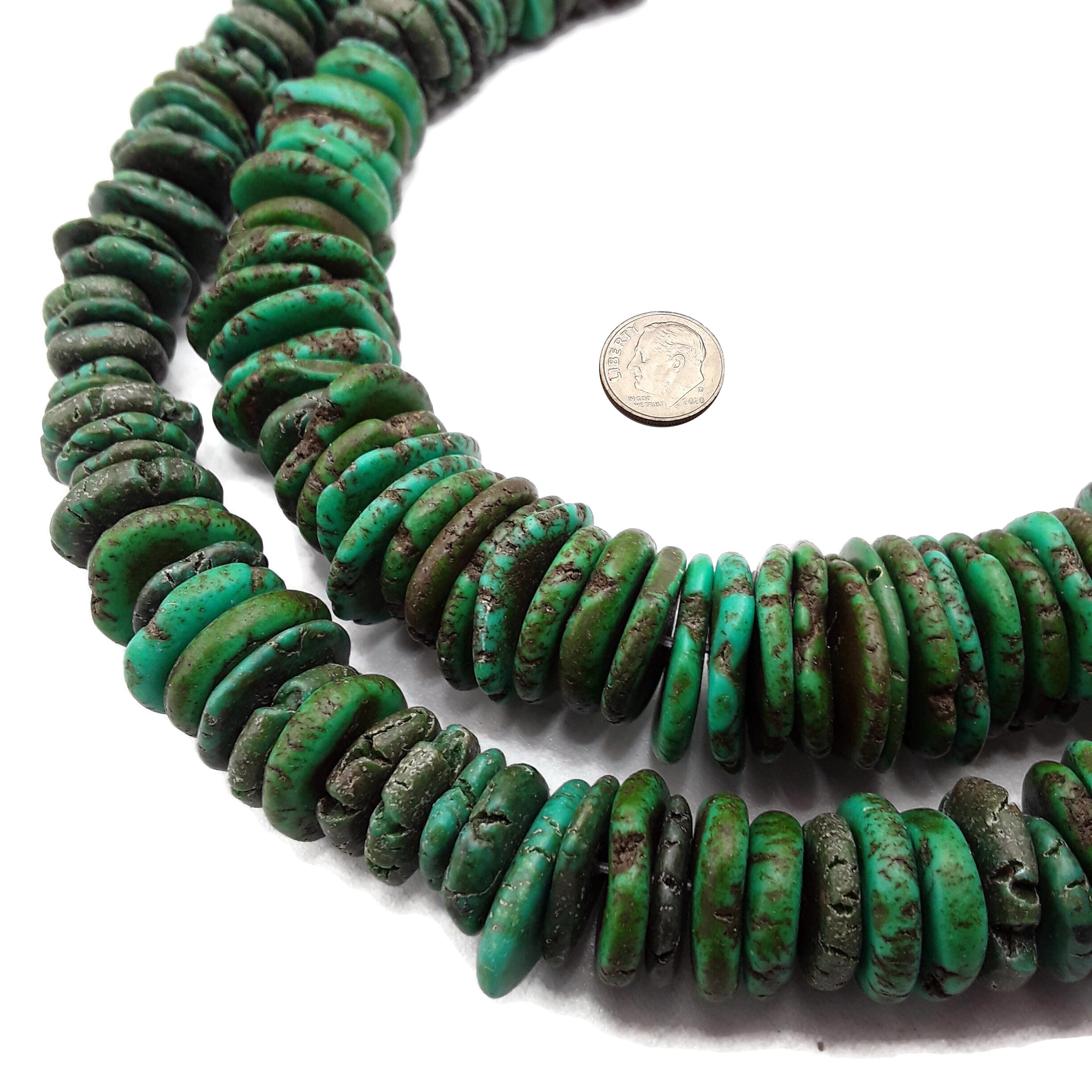 Dark Green Magnesite Turquoise Graduated Slice Beads 10-20mm (15.5 Inch Strand) for Jewelry Making, DIY Crafts & Boho Necklace Designs