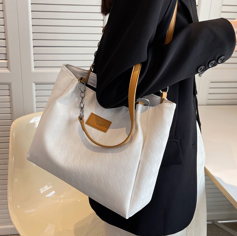Stylish Rhombus Pattern Tote Bag with Chain Strap for Women - Perfect for Shopping, Work & Everyday Use