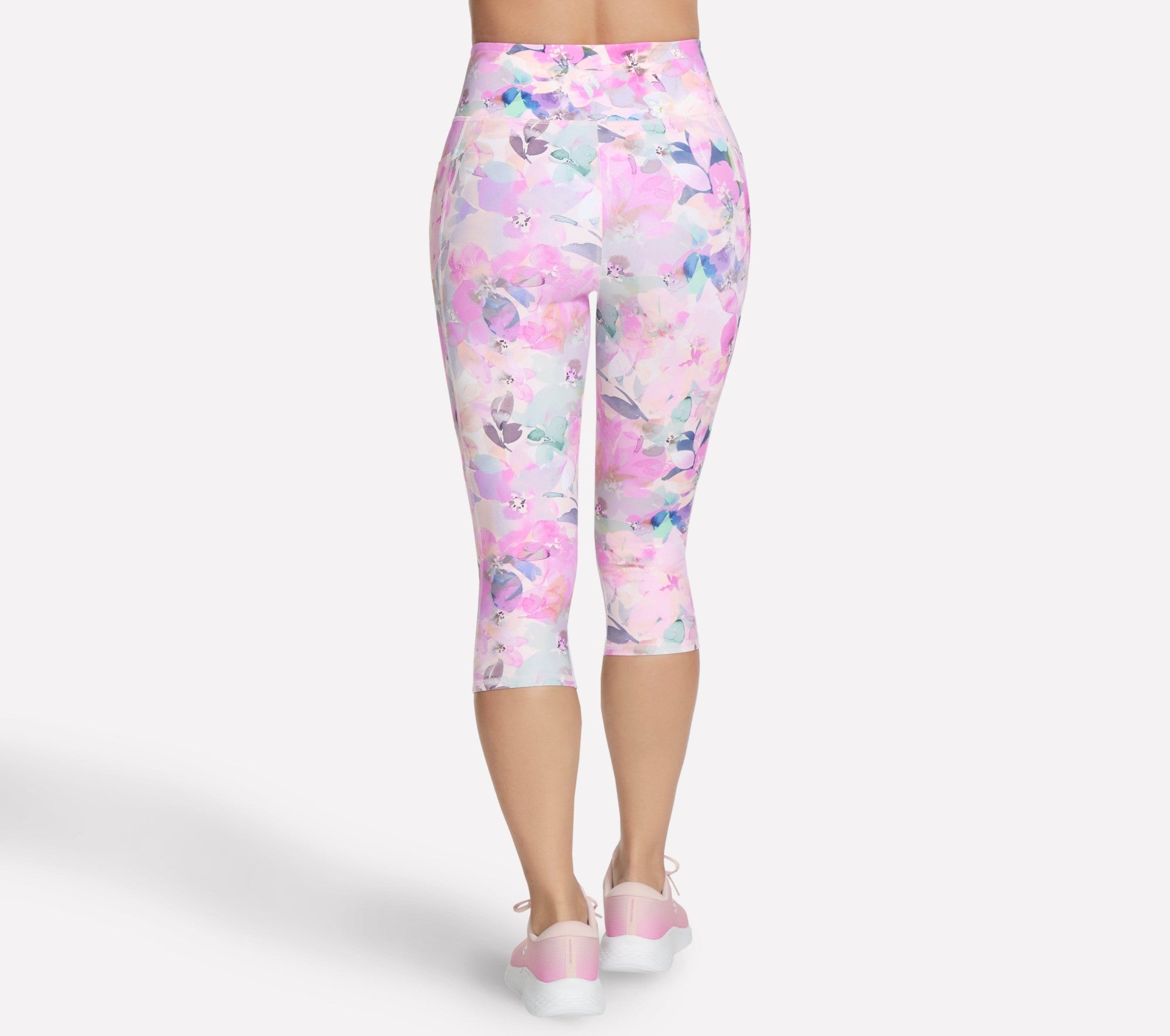 Capri Leggings for Women - Peach Seascape Floral Print Yoga Pants | 0801B1 | Perfect for Yoga, Workouts & Casual Wear