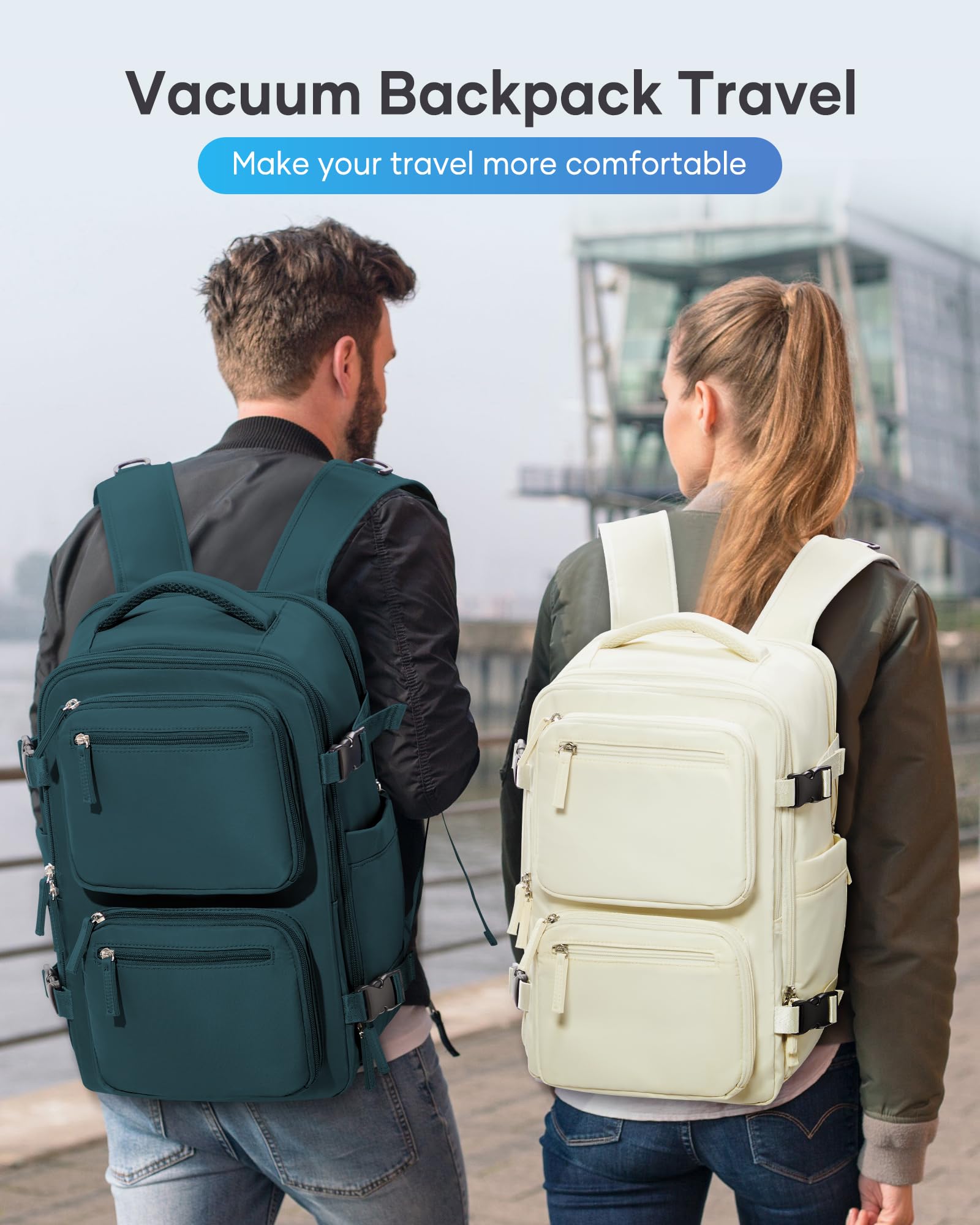 Vacuum Seal Travel Backpack with Pump - Compression Carry On Bag for Men & Women - TSA Approved Airline Backpack - Perfect for Hiking, Work, Weekender & Day Trips - Peacock Blue
