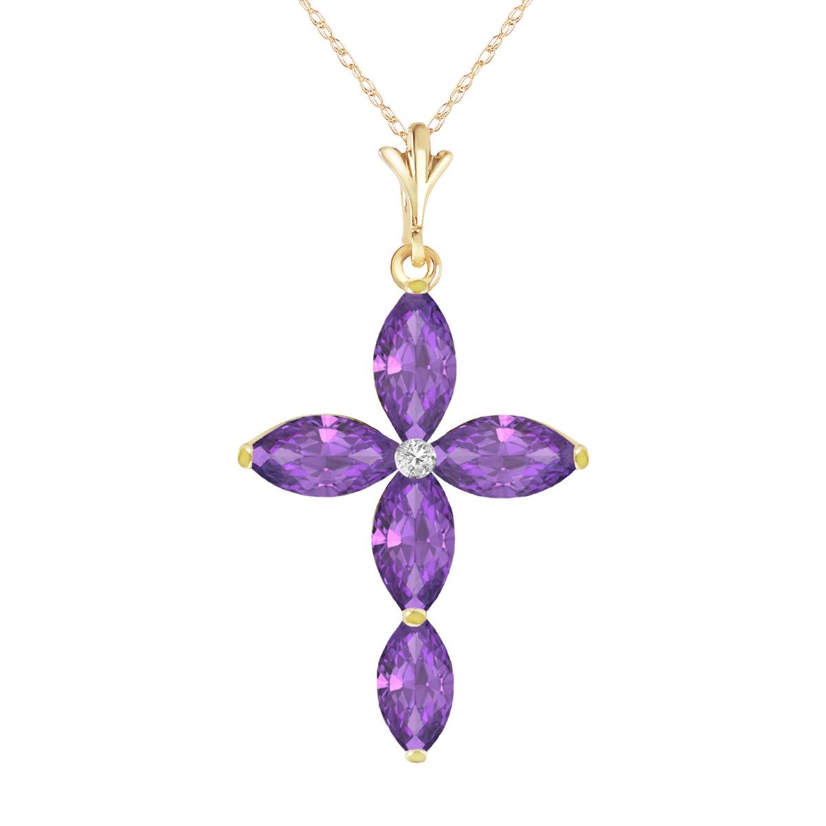 1.23 Carat 14K Solid Yellow Gold Necklace with Natural Diamond & Purple Amethyst - Elegant Jewelry for Women, Perfect for Weddings, Anniversaries & Special Occasions
