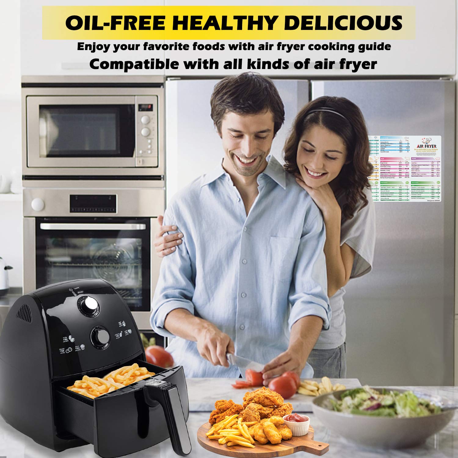 Air Fryer Magnetic Cheat Sheet Cookbook - 11''x8'' Cooking Times Chart & Recipe Guide for Kitchen Accessories | Perfect for Air Frying, Baking & Quick Meal Prep