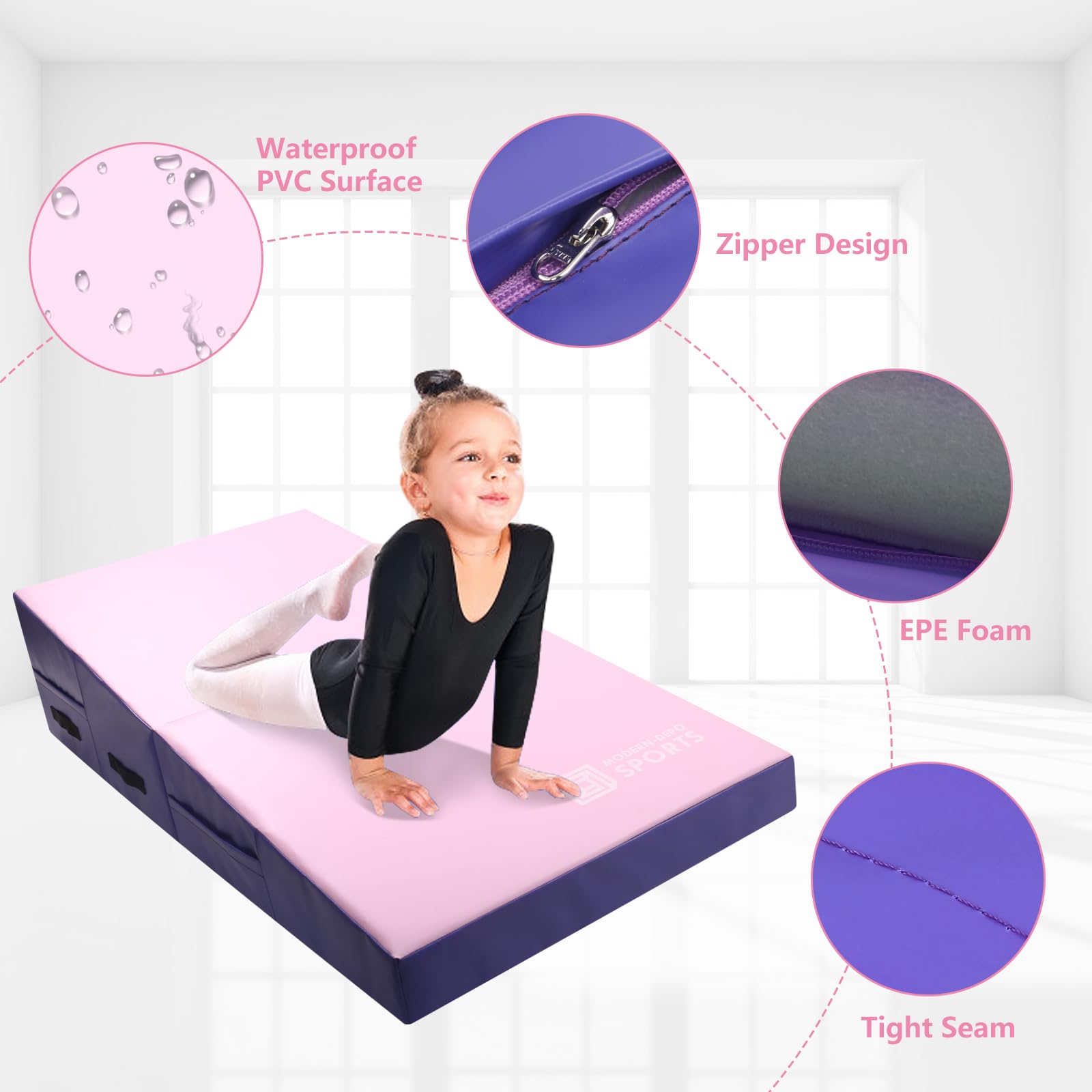 Folding Gymnastics Wedge Mats for Home Use - Waterproof PVC Cover & EPE Foam | Ideal for Exercise, Tumbling, Yoga, Pilates | Perfect for Home Gym, Kids Playroom & Fitness Training
