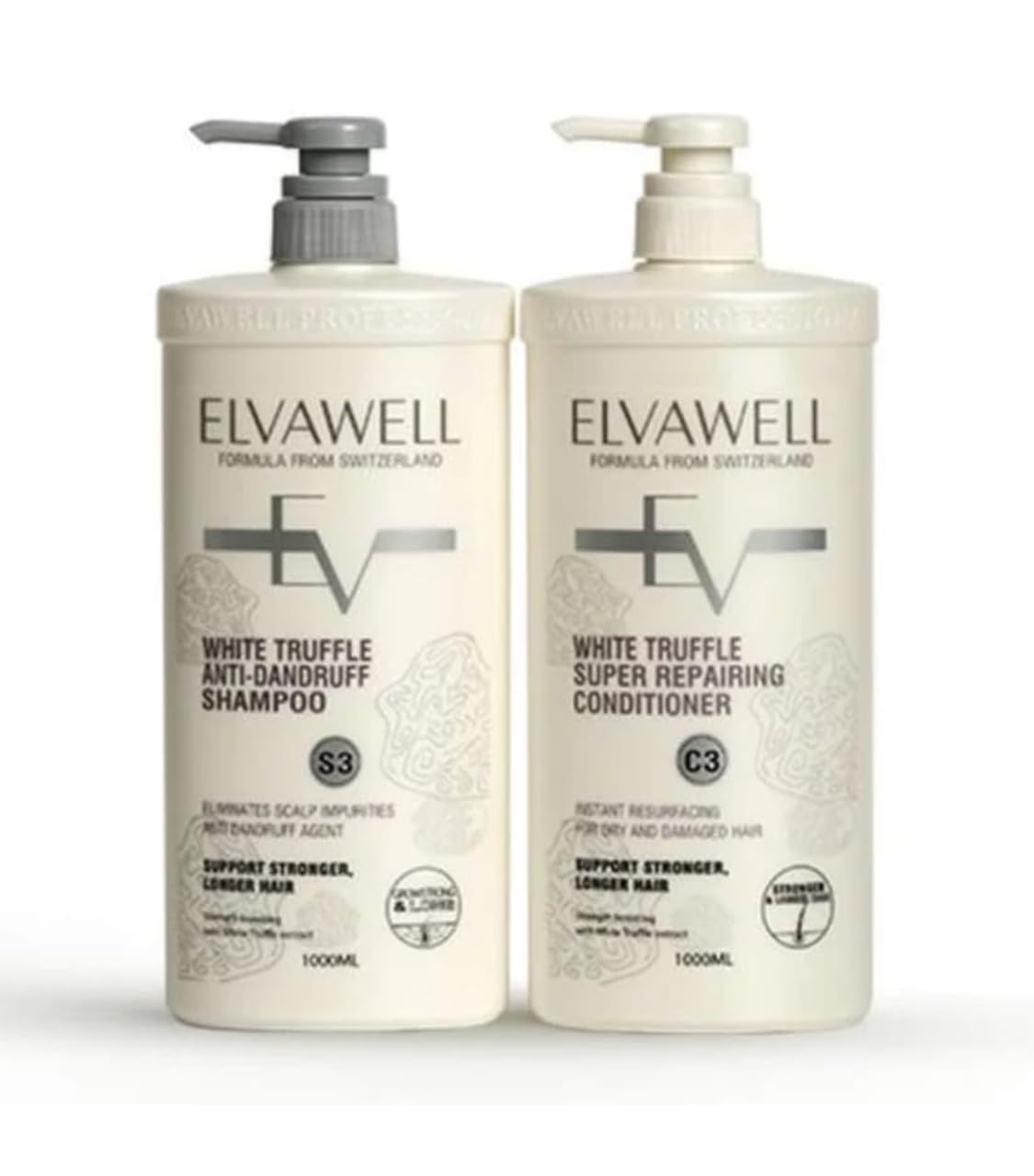 Elvawell White Truffle Anti-Dandruff Shampoo & Repairing Conditioner Set - 1000ml (33.8 fl oz) - Scalp Care for Dry, Itchy Scalp - Sulfate-Free & Hydrating for Daily Hair Care Routine