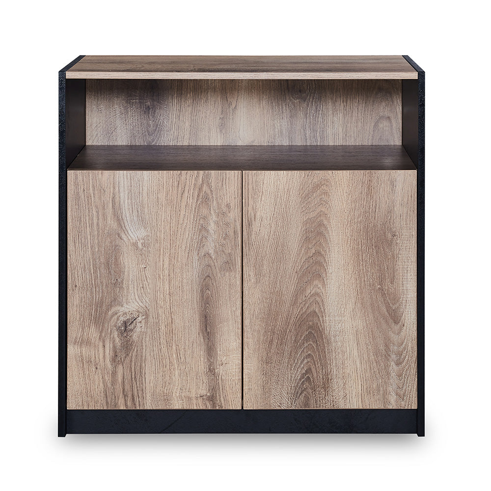 ARTO 80cm Warm Oak & Black Credenza Cabinet - Modern TV Stand, Storage Console for Living Room, Bedroom, or Office