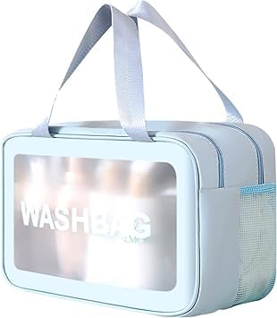 Keetly Cosmetic Makeup Storage Organizer - Travel Toiletry Case Bag with Hook, Dual Zipper Grooming Kit for Women | Elegant Blue Makeup Pouch | Perfect for Travel, Home & Salon Organization