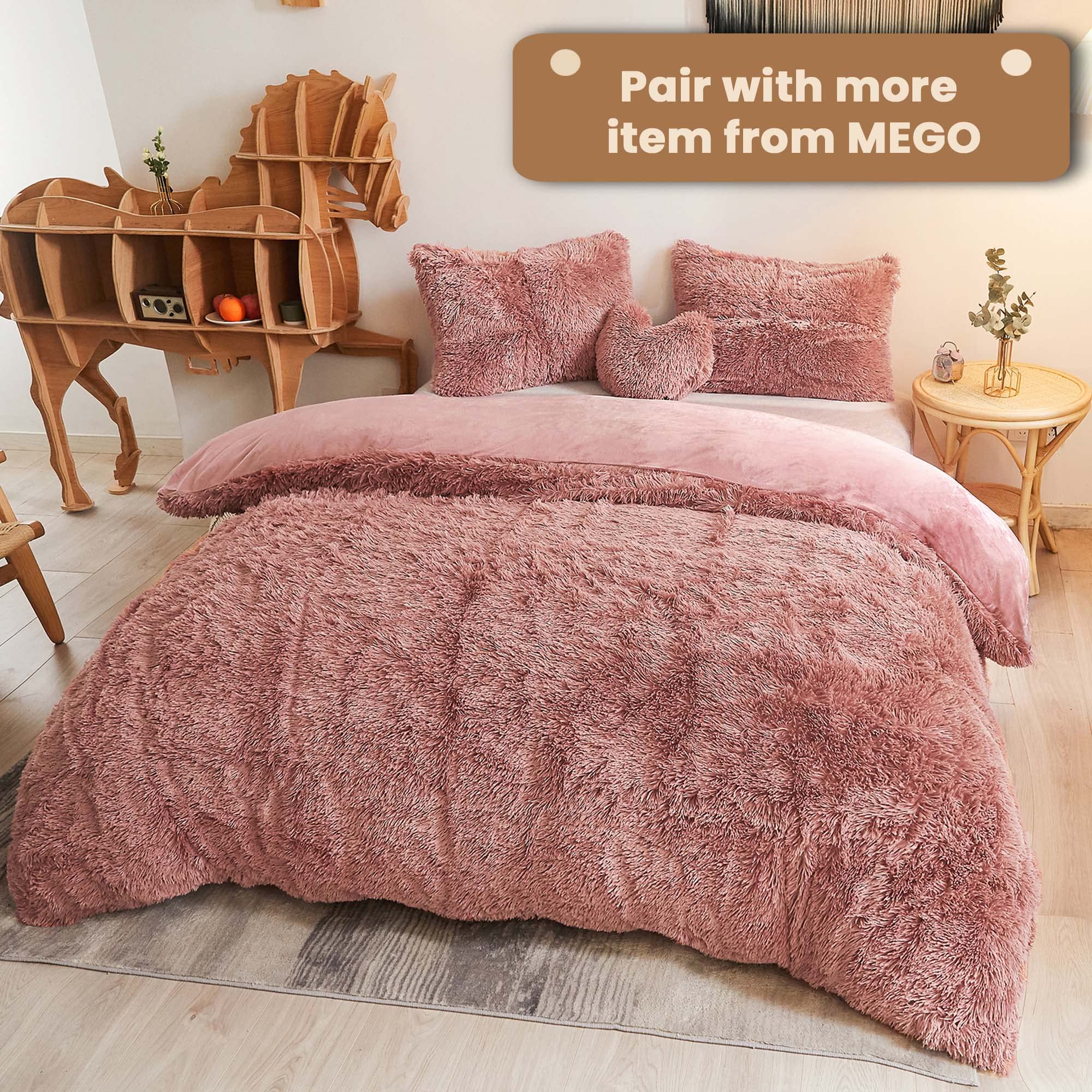 **MEGO Fluffy Body Pillow Cover - 20x54 Inches Shaggy Faux Fur Pillow Case, Soft Pink Plush Fuzzy Pillow Cover with Zipper for Adults & Pregnant Women - Cozy Bedding for Side Sleepers, Couch Lounging & Home Decor**