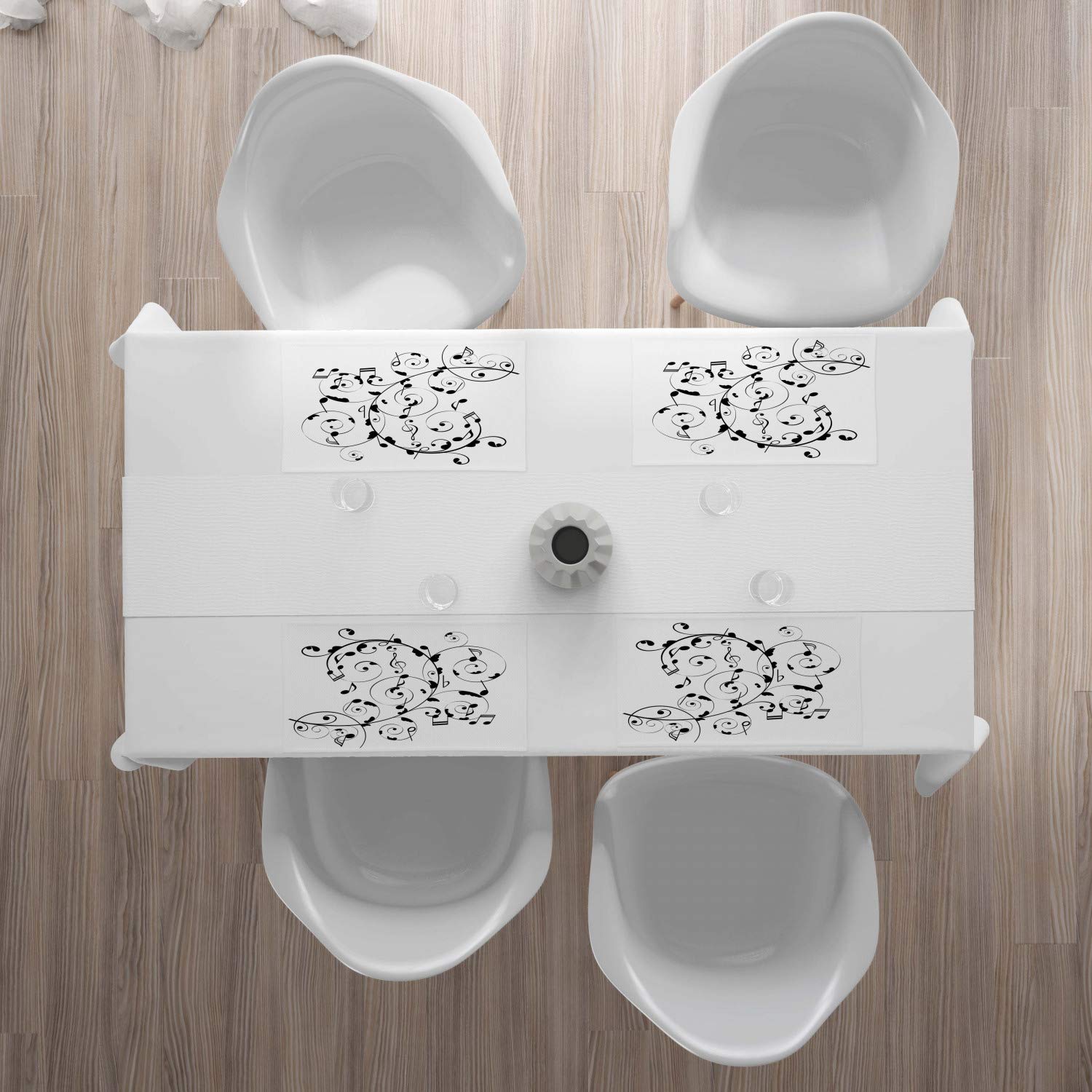 Ambesonne Music Themed Place Mats Set of 4 - Treble Clef & Musical Notes Design on Plain Background, Washable Fabric Table Mats for Dining Room, Kitchen, or Party Decor (Standard Size, White & Charcoal Grey) - Perfect for Music Lovers, Dinner Parties, and Themed Events