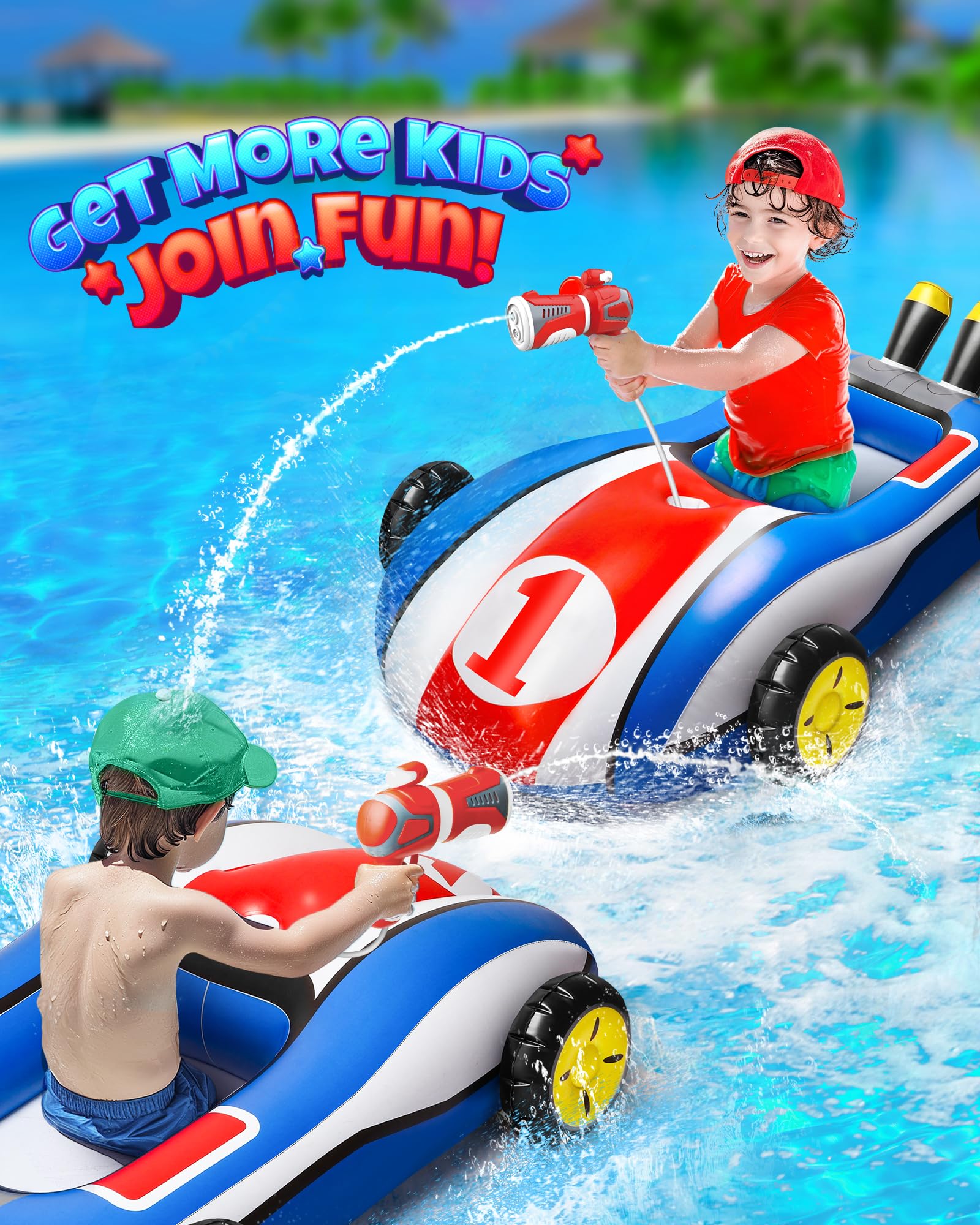 **HopeRock Inflatable Pool Floats with Water Gun for Kids Ages 3-8 - Ride-On Pool Toys for Toddlers, Boys & Girls - Fun Summer Outdoor Water Games for Pools, Lakes & Beaches**