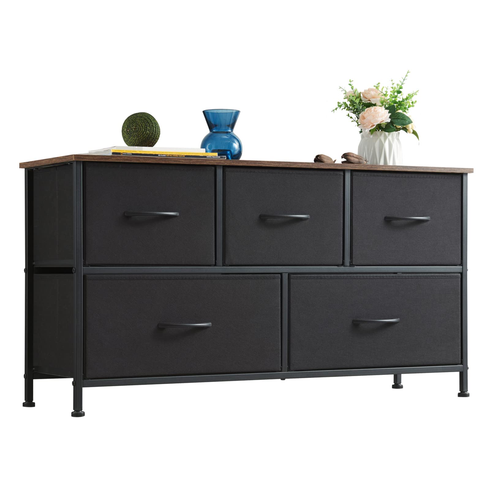 5-Drawer Dresser for Bedroom - Wide Storage Chest with Removable Fabric Bins - Black Dresser Organizer for Closet, Nursery, Living Room, Laundry & Entryway - Perfect for Small Space Organization & Home Decor