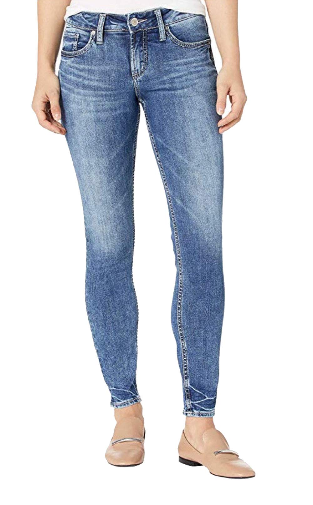 Silver Jeans Co. Women's Suki Mid Rise Skinny Jeans - Classic Stretch Denim Pants for Everyday Wear | Perfect for Work, Casual Outings & Date Nights