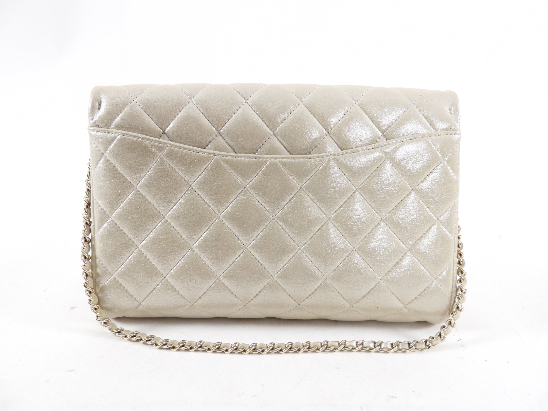 Chanel Timeless Classic Flap Bag in Light Champagne Gold with Chain Strap - Perfect for Evening Events, Weddings & Special Occasions