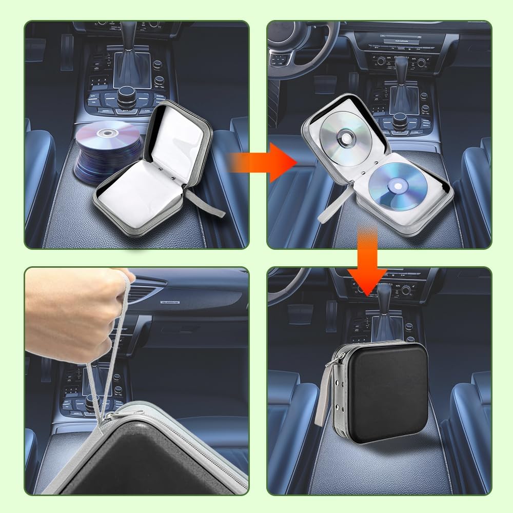 Hard Plastic CD Case Holder for Car - 48 Capacity DVD Storage Organizer | Car, Home & Travel Use