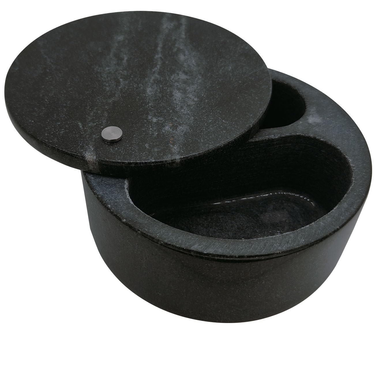Premium Black Marble Salt Cellar & Spice Storage Box - Dual Compartment Design with Swivel Lid | Perfect for Kitchen Countertop, Dining Table & Gourmet Cooking