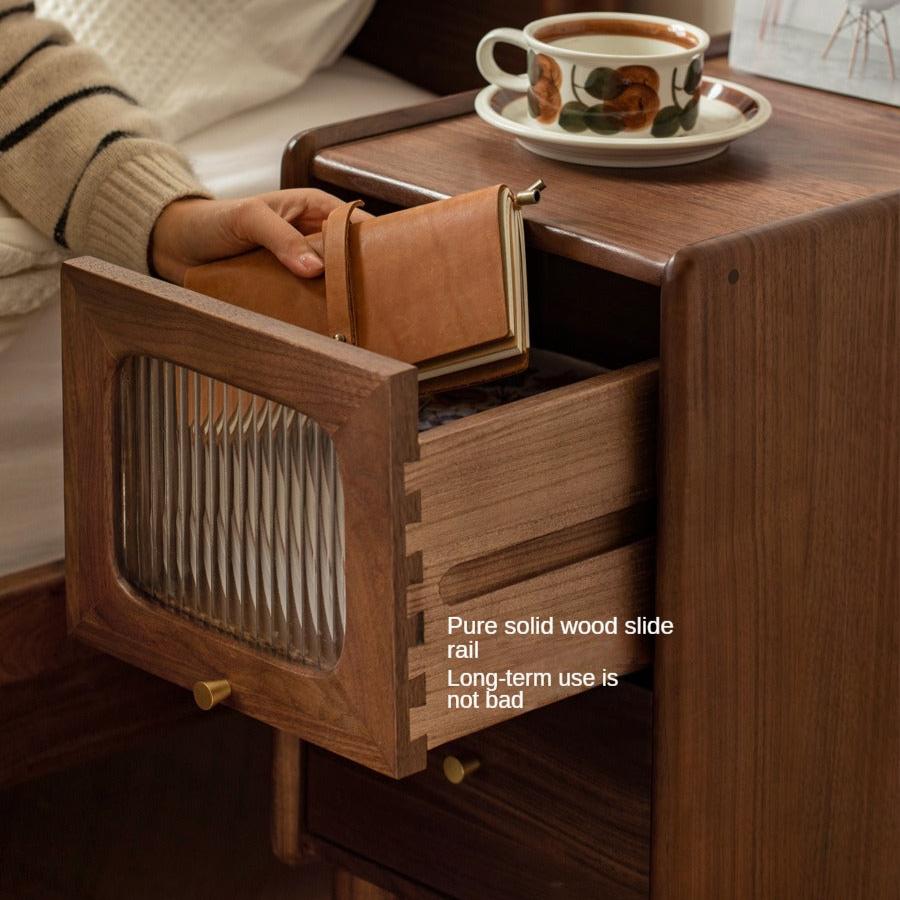Solid Black Walnut Nightstand - Ultra Narrow Bedside Table with Calpa Wood - Perfect for Small Spaces, Apartments & Modern Bedrooms