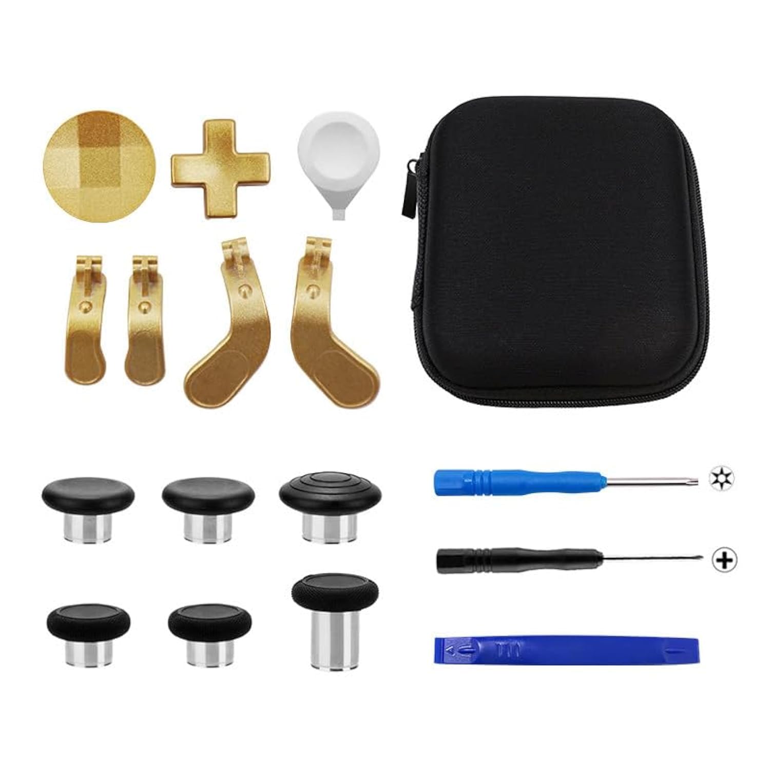 Xbox One Elite Series 2 Controller Replacement Parts - 16-in-1 Magnetic Thumbsticks & Button Kit with 6 Joysticks, 4 Paddles, 2 D-Pads & 4 Tools (Chrome Gold) - Perfect for Gaming, Customization & Controller Repair