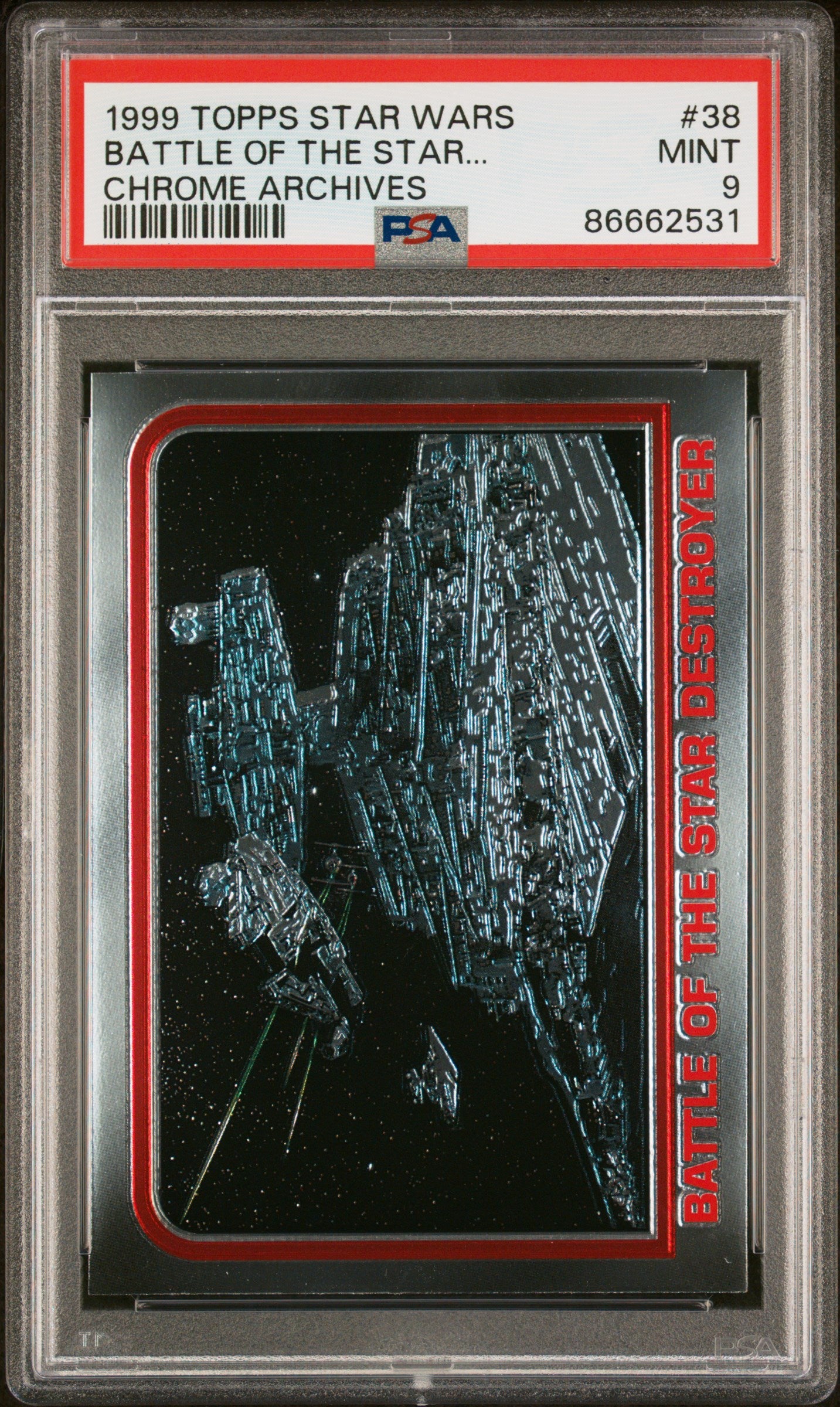 1999 Topps Chrome Star Wars Chrome Archives Battle of the Stars #38 PSA 9 Mint Condition - Rare Collectible Trading Card for Star Wars Fans & Card Collectors - Perfect for Display, Investment, and Gaming Memorabilia Collections