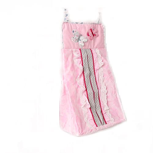 8-Piece Pink Butterfly Embroidery Nursery Crib Bedding Set - Heavy Duty Cotton Baby Girl Crib Set with Quilt, Fitted Sheet, Skirt, Diaper Storage Bag & Window Valance (28