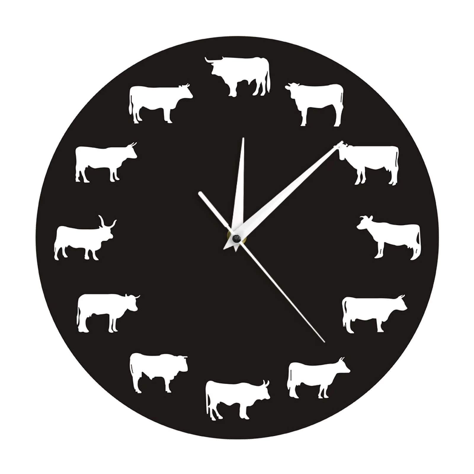 Farmhouse Wall Clock with Farm Animals - Bison, Highland Cow, Bull & Buffalo Design - Rustic Bedroom Wall Decor - Large Decorative Hanging Clock for Living Room, Kitchen, Office (12 Inch)