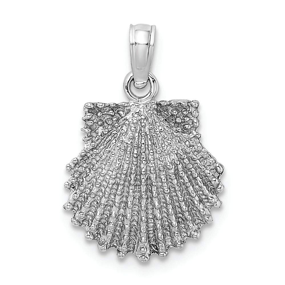 14K White Gold White Beaded Scallop Shell Charm Pendant - Elegant Beach Jewelry for Necklace, Gift for Her, Perfect for Summer Vacation & Seaside Wedding Accessories