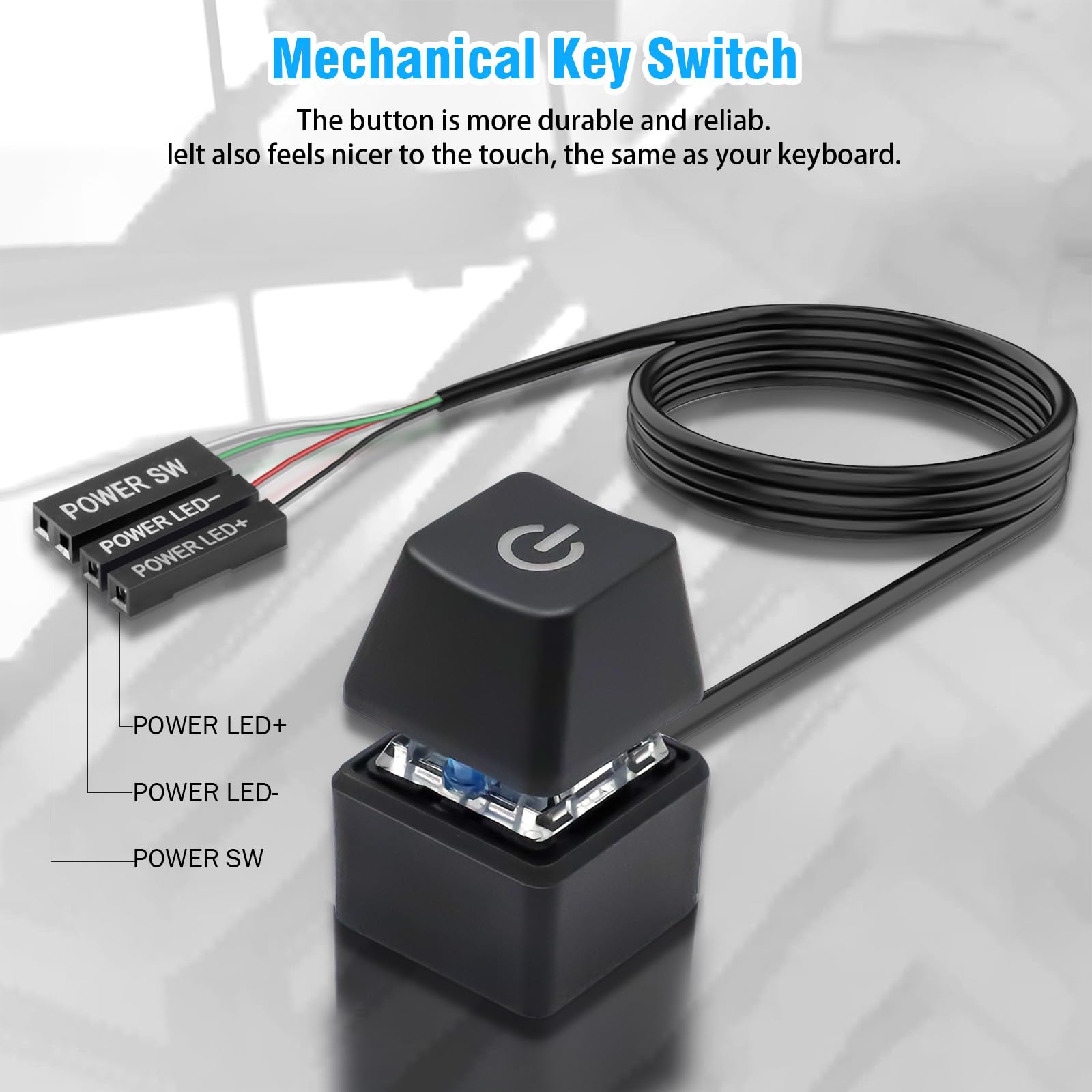 External PC Power Button with LED Light - 1.65m Desktop Computer Switch Replacement for Easy Access - Perfect for Gaming Rigs, Workstations & Home Office Setups