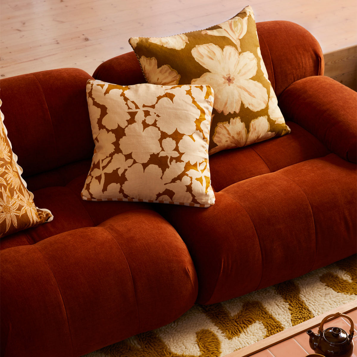 Bowie Textured Velvet 3-Seater Sofa in Terracotta - Modern Living Room Furniture for Small Spaces & Apartments