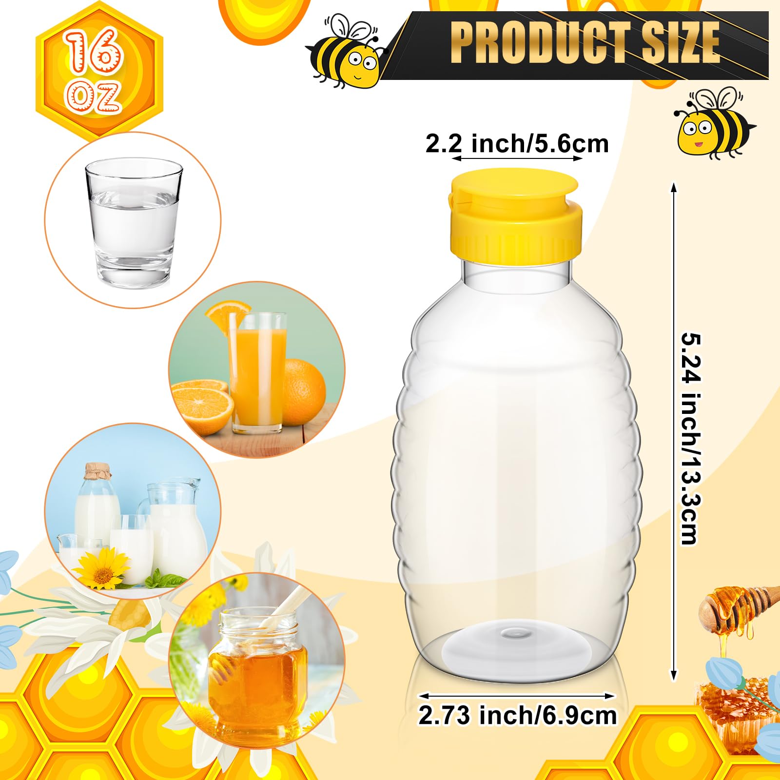 120 Pcs Clear Plastic Honey Bottles 16 Oz with Lids - Empty Squeeze Bear Jars for Easy Honey Storage & Dispensing - Perfect for Home Kitchen, DIY Gifts, Beekeeping & Farmers Market