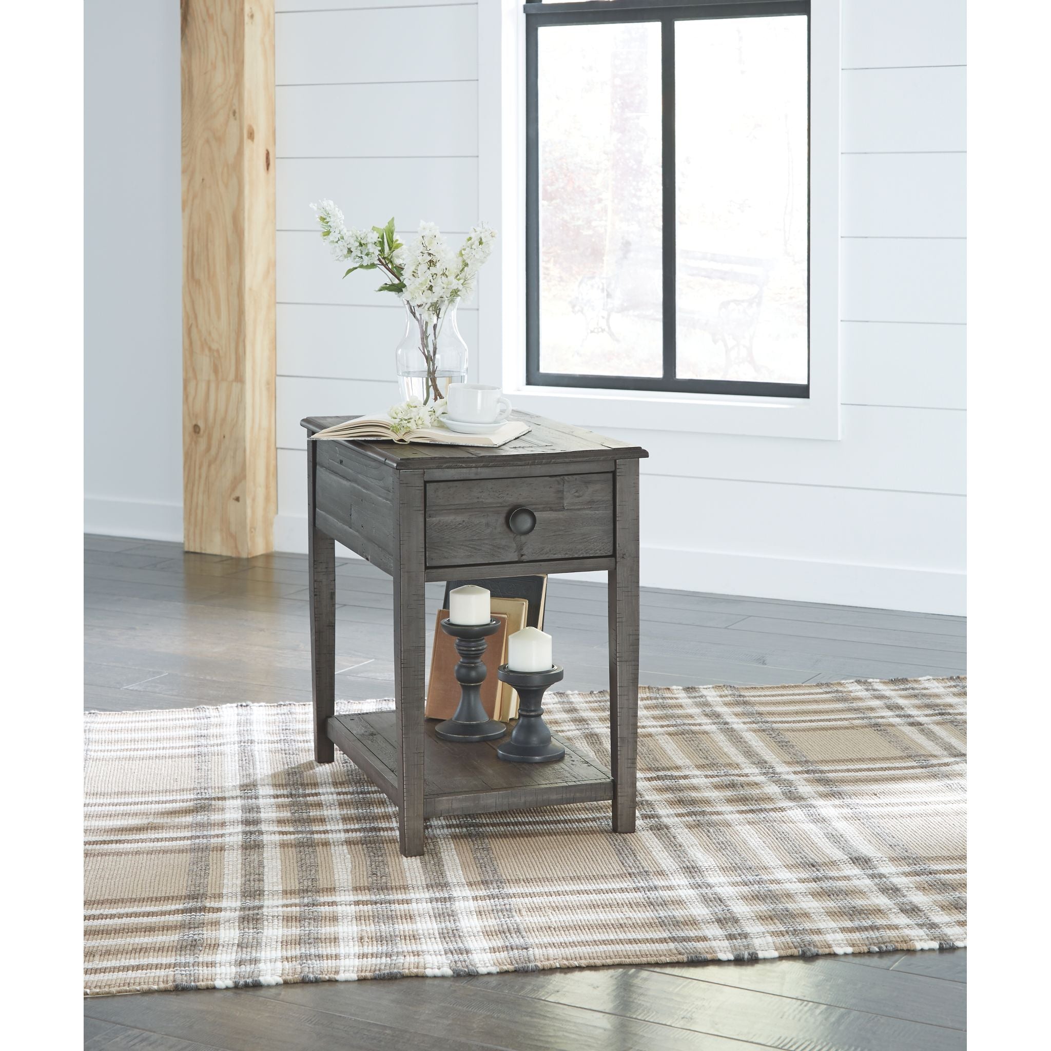 Borlofield End Table - Dark Gray Nightstand for Bedroom, Living Room & Office - Modern Side Table with Storage Shelf