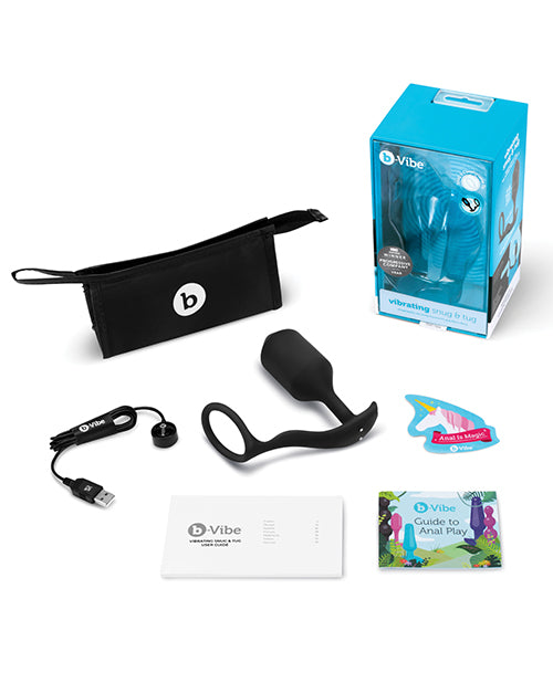 B Vibe Rechargeable Silicone Cock Ring & Anal Plug - Snug & Tug Vibrating Pleasure Toy for Couples (XLarge, Black) | Enhance Intimacy & Spice Up Your Sex Life