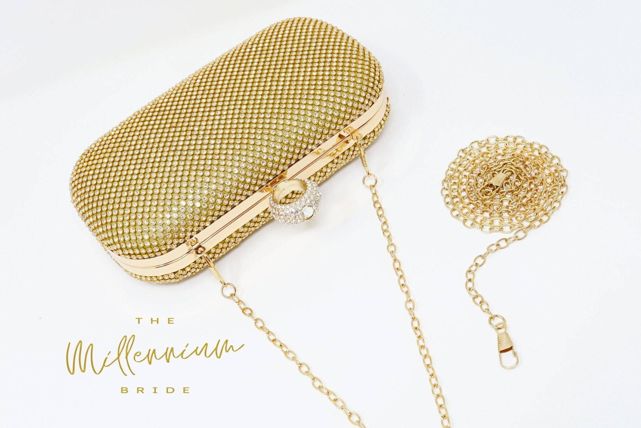 Luxury Gold Crystal Wedding Clutch - Elegant Evening Bag for Bride, Bridal Party & Formal Events | White Beaded Crossbody Purse for Prom, Gala & Special Occasions