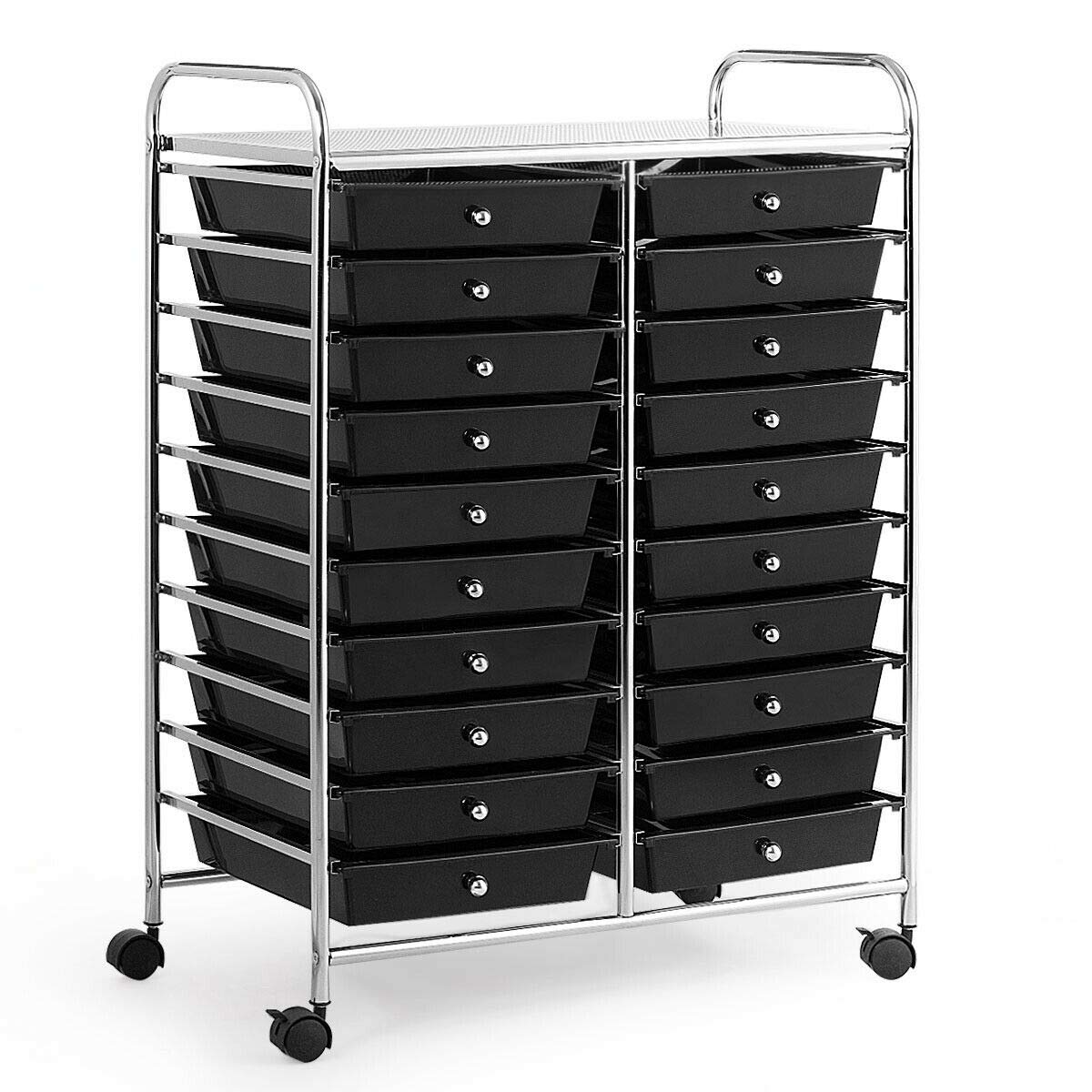 Black 20-Drawer Rolling Cart Storage Organizer for Scrapbook Paper & Studio Supplies - Lightweight, Easy to Move with Spacious Storage - Perfect for Home Office, Garage, School & Craft Room Organization