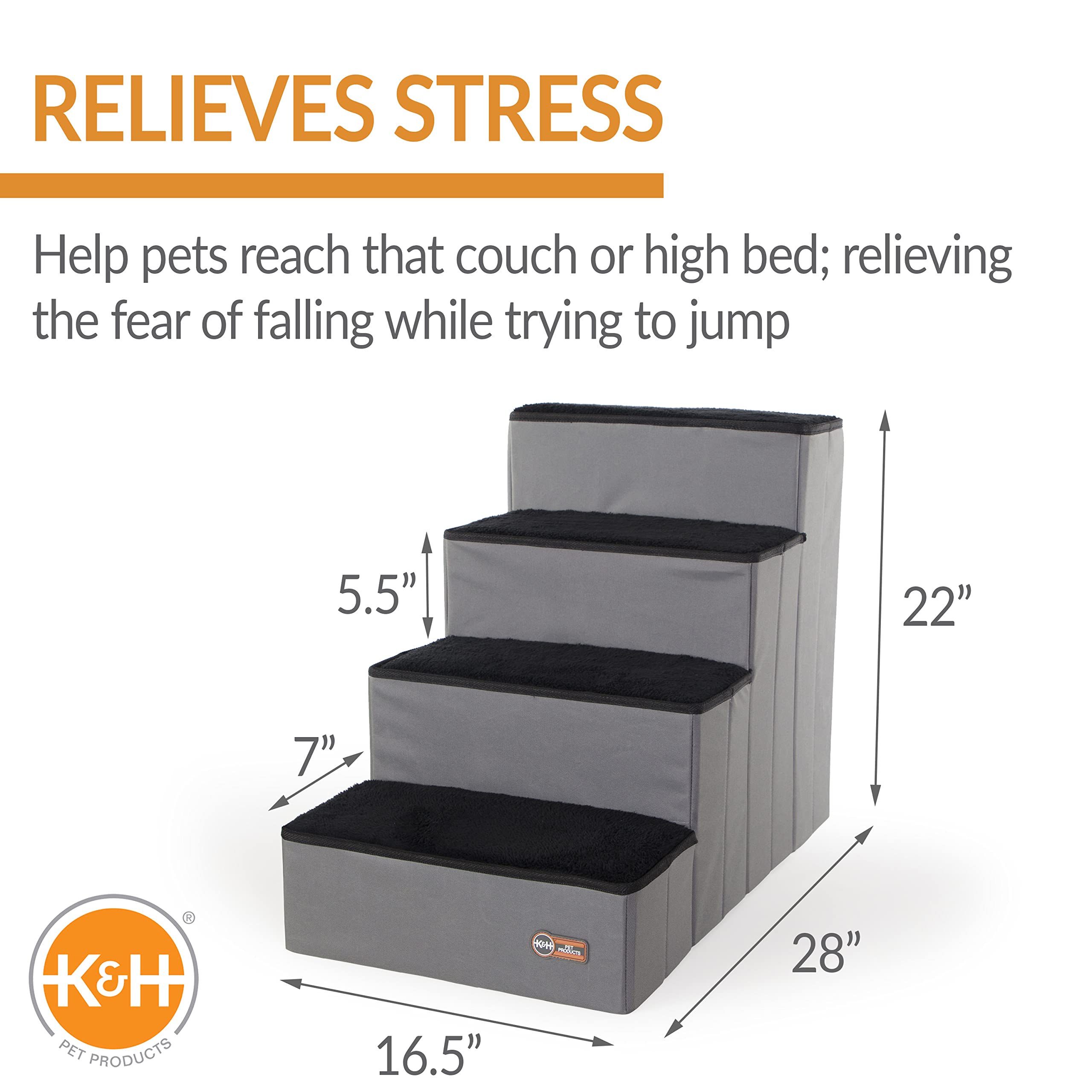 K&H Pet Products 4-Step Pet Stairs with Storage - Gray/Black - Help Small Dogs & Cats Reach Beds & Couches Safely