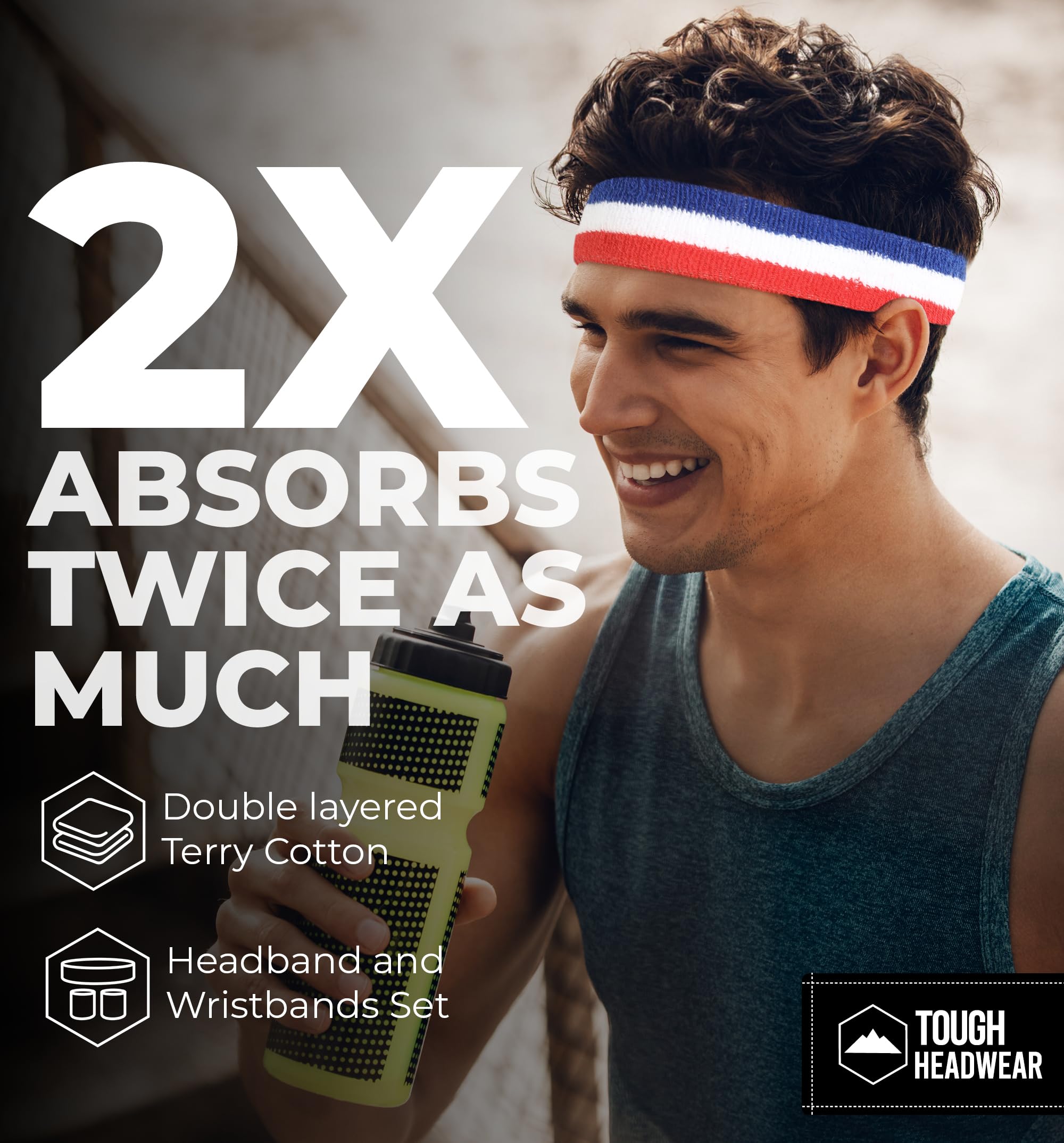 Breathable Terry Cloth Sweatband Headband & Wristband Set for Men & Women - Moisture Wicking Sports Accessories for Tennis, Basketball, Gym Workouts & Exercise - Perfect for Running, Yoga & Active Lifestyles