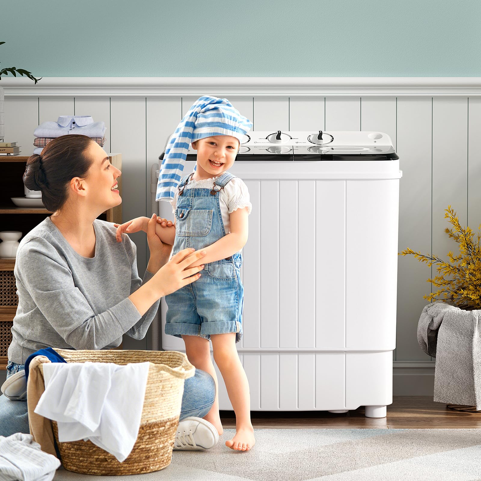Giantex Portable Washing Machine 17.6lbs - Compact Twin Tub Washer & Spinner Combo with Pump Drain, 11lbs Wash & 6.6lbs Spin - Perfect for Apartments, RVs, Dorms, College Students - White & Black - Ideal for Small Space Laundry, Travel & Camping Use