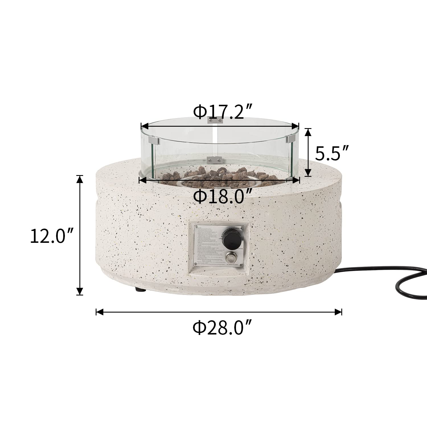 28-inch Outdoor Propane Fire Pit Coffee Table with Terrazzo Round Base - 40,000 BTU Stainless Steel Burner, Wind Guard & Free Lava Rocks - Waterproof Cover Included - Perfect for Patio, Backyard, and Camping Heating