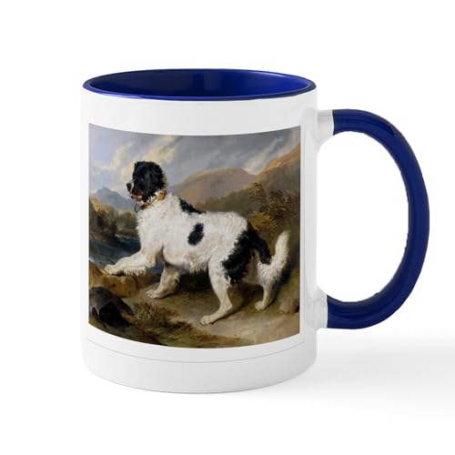 White/Navy Inside - Painting Of Newfoundland Landseer Mug